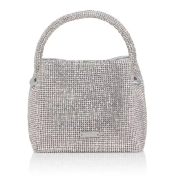 NWT Cult Gaia Solene Mini Top Round Handle Clear Rhinestone Silver Bag - Picture 1 of 10